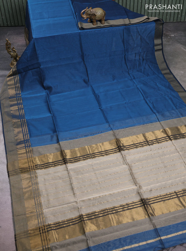 Maheshwari silk cotton saree peacock green with plain body and woven border