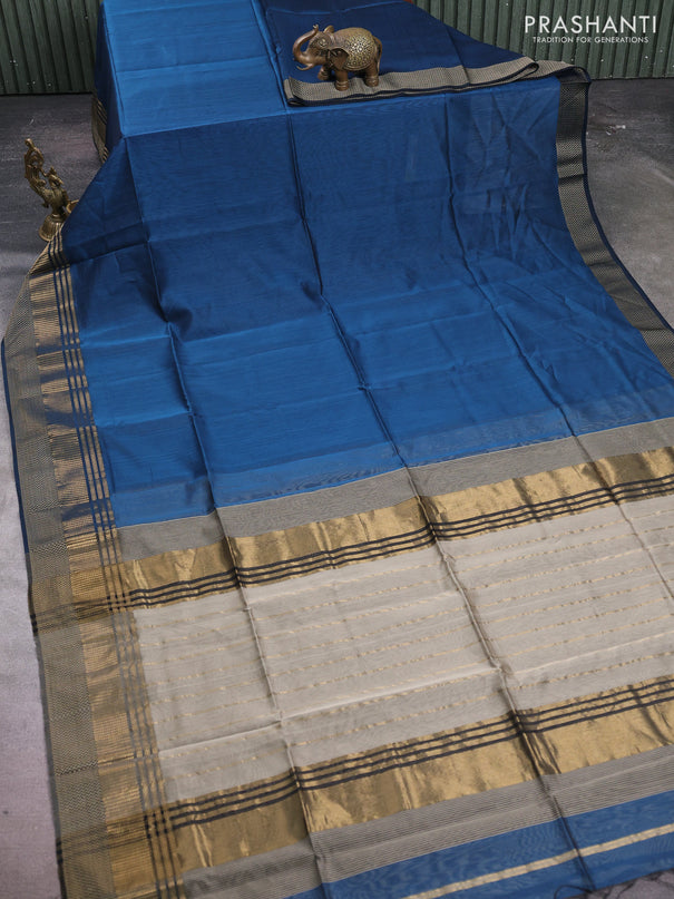Maheshwari silk cotton saree peacock green with plain body and woven border
