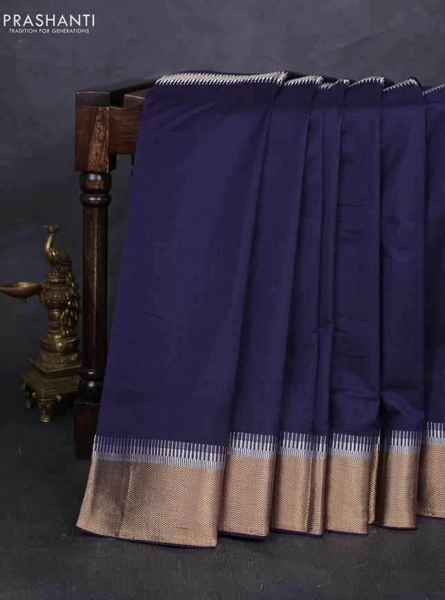 Maheshwari silk cotton saree navy blue with allover thread checked pattern and zari woven border