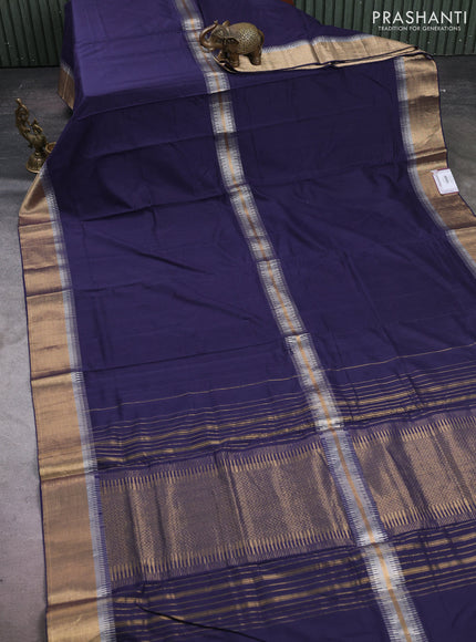 Maheshwari silk cotton saree navy blue with allover thread checked pattern and zari woven border
