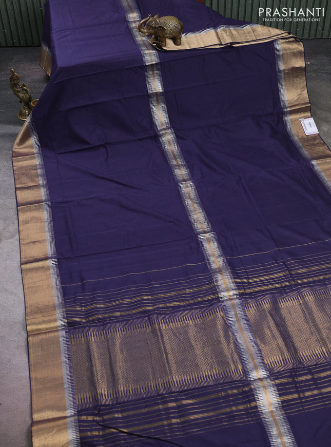 Maheshwari silk cotton saree navy blue with allover thread checked pattern and zari woven border