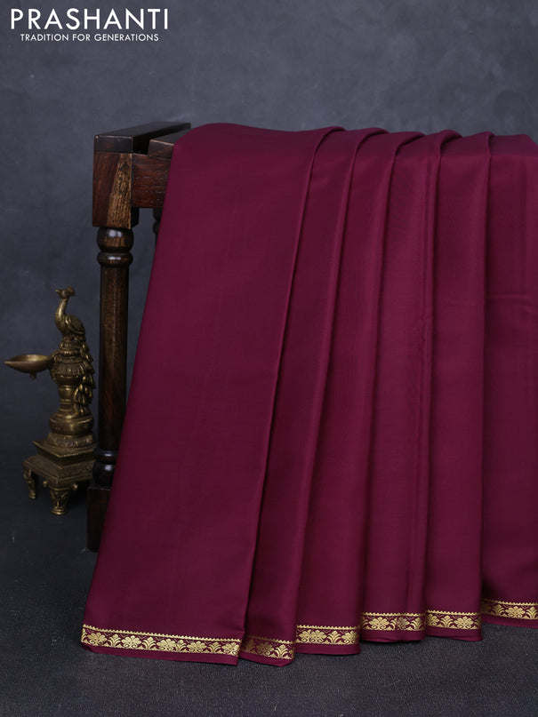 Pure mysore silk saree wine shade with plain body and small zari woven border