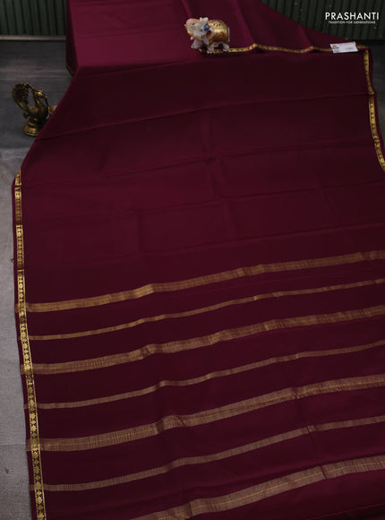 Pure mysore silk saree wine shade with plain body and small zari woven border