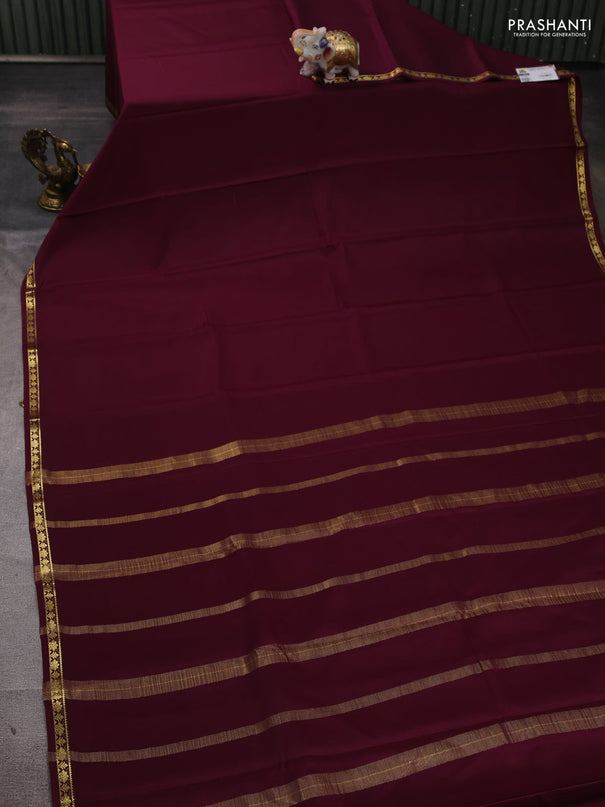 Pure mysore silk saree wine shade with plain body and small zari woven border