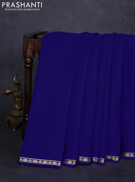 Pure mysore silk saree royal blue with plain body and small zari woven border