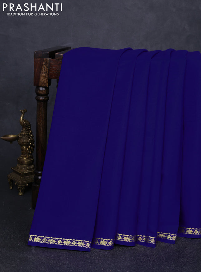 Pure mysore silk saree royal blue with plain body and small zari woven border