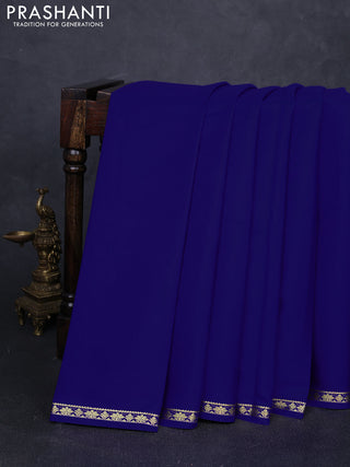 Pure mysore silk saree royal blue with plain body and small zari woven border