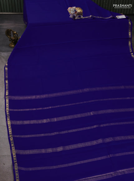 Pure mysore silk saree royal blue with plain body and small zari woven border