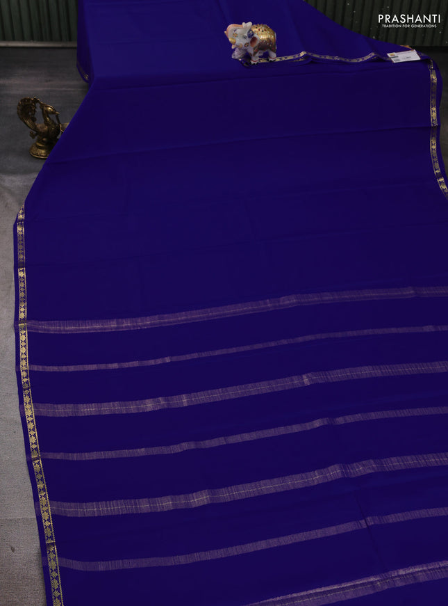 Pure mysore silk saree royal blue with plain body and small zari woven border