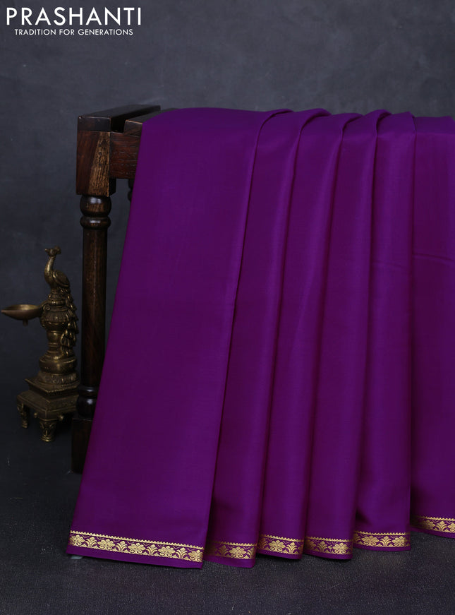 Pure mysore silk saree purple with plain body and small zari woven border