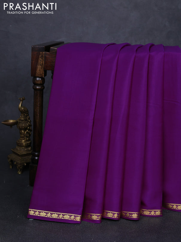 Pure mysore silk saree purple with plain body and small zari woven border