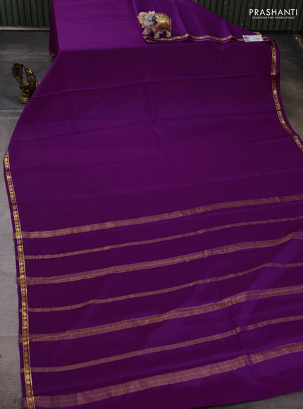 Pure mysore silk saree purple with plain body and small zari woven border
