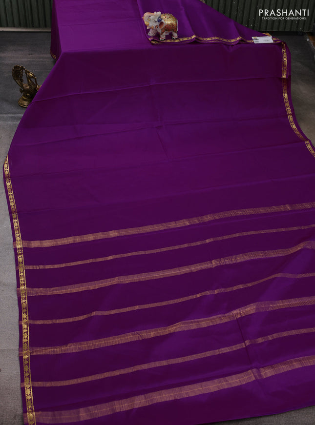 Pure mysore silk saree purple with plain body and small zari woven border