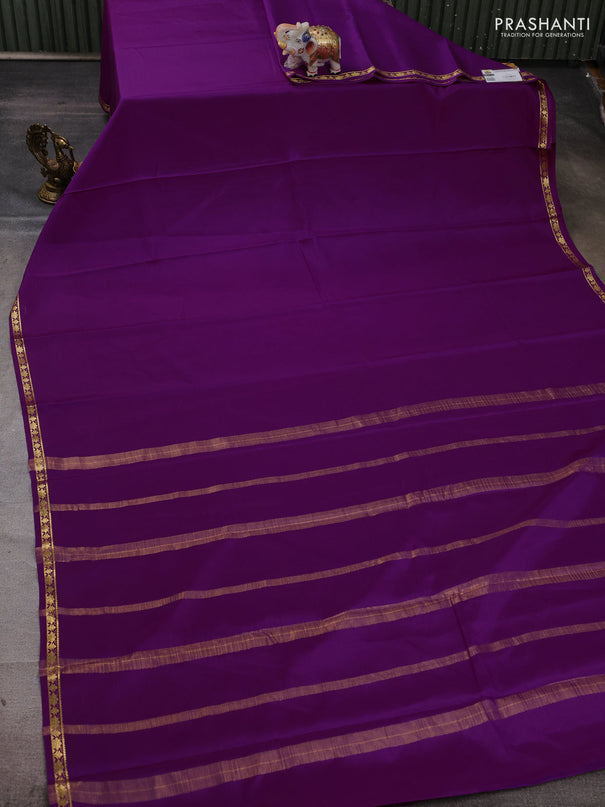 Pure mysore silk saree purple with plain body and small zari woven border