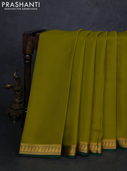 Pure mysore silk saree light green and green with plain body and small zari woven border