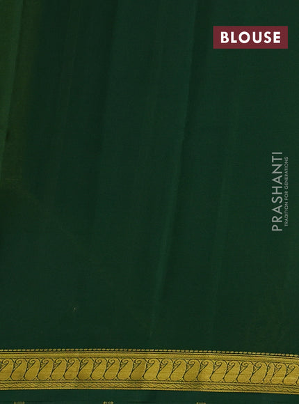 Pure mysore silk saree light green and green with plain body and small zari woven border