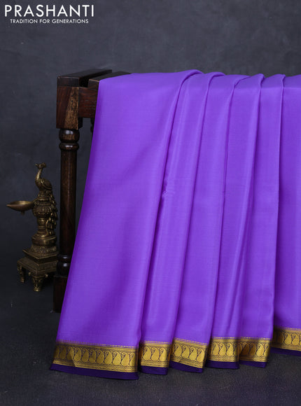 Pure mysore silk saree lavender and violet with plain body and zari woven border