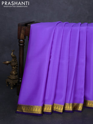 Pure mysore silk saree lavender and violet with plain body and zari woven border
