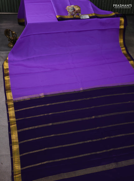 Pure mysore silk saree lavender and violet with plain body and zari woven border