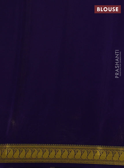 Pure mysore silk saree lavender and violet with plain body and zari woven border