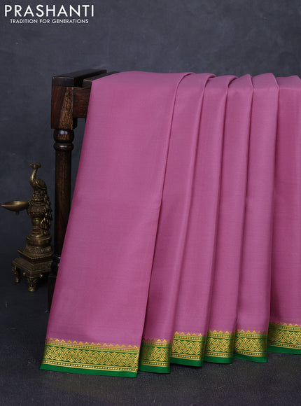 Pure mysore silk saree mauve pink and green with plain body and zari woven border