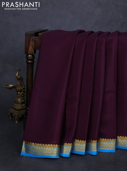 Pure mysore silk saree wine shade and cs blue with plain body and zari woven border