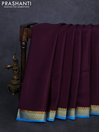 Pure mysore silk saree wine shade and cs blue with plain body and zari woven border