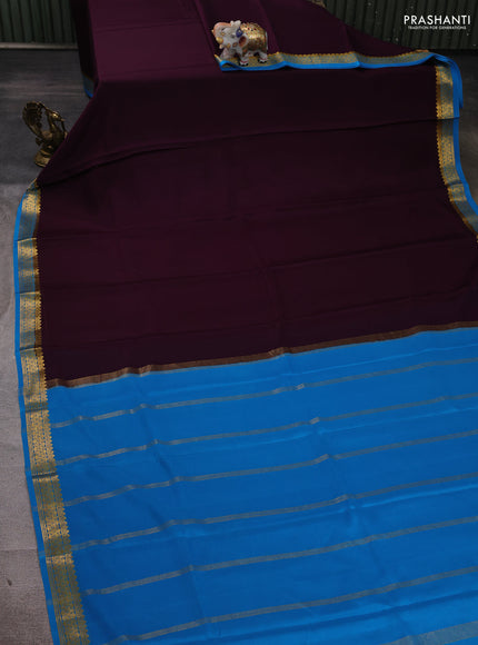 Pure mysore silk saree wine shade and cs blue with plain body and zari woven border