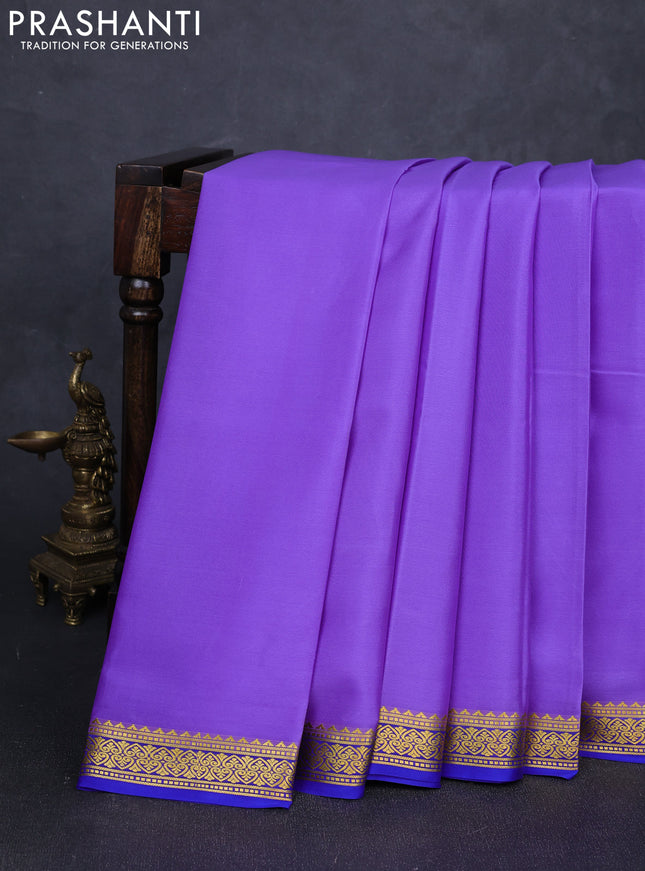 Pure mysore silk saree lavender and royal blue with plain body and zari woven border