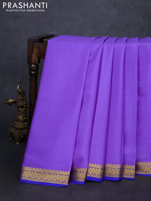 Pure mysore silk saree lavender and royal blue with plain body and zari woven border
