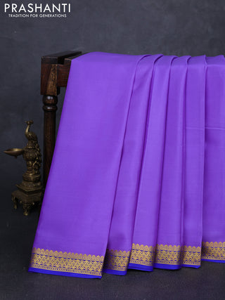 Pure mysore silk saree lavender and royal blue with plain body and zari woven border