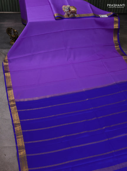 Pure mysore silk saree lavender and royal blue with plain body and zari woven border