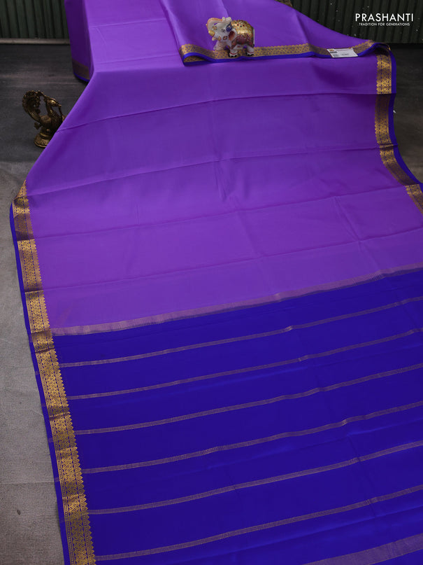 Pure mysore silk saree lavender and royal blue with plain body and zari woven border