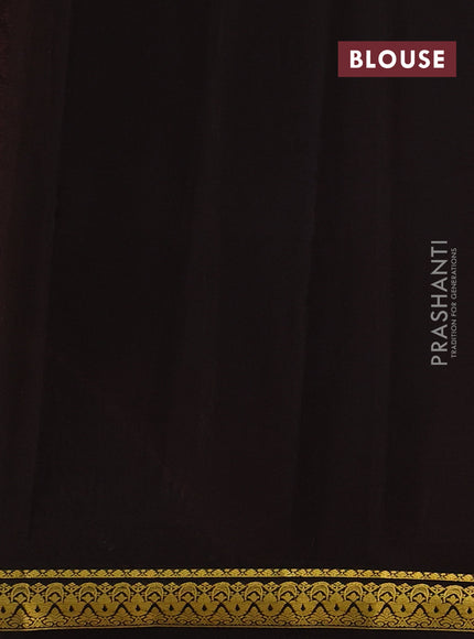 Pure mysore silk saree peach orange and coffee brown with plain body and zari woven border