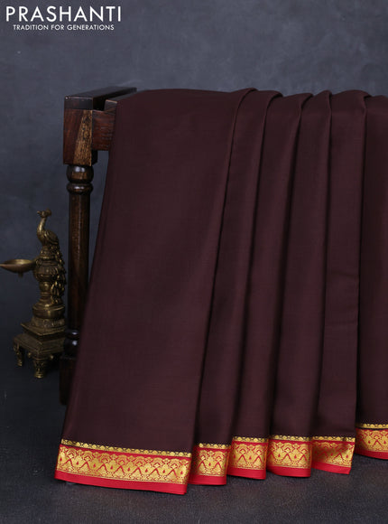 Pure mysore silk saree coffee brown and red with plain body and zari woven border