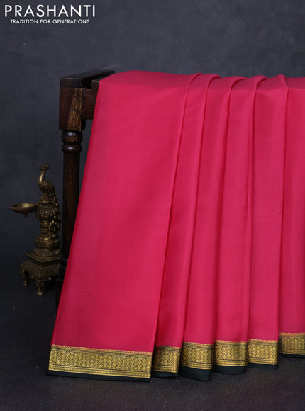 Pure mysore silk saree peach pink and bottle green with plain body and zari woven border