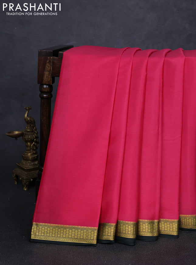 Pure mysore silk saree peach pink and bottle green with plain body and zari woven border