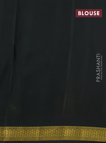 Pure mysore silk saree peach pink and bottle green with plain body and zari woven border