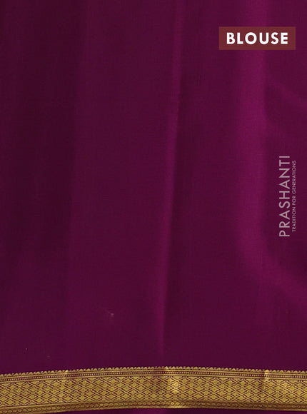 Pure mysore silk saree off white and purple with plain body and zari woven border