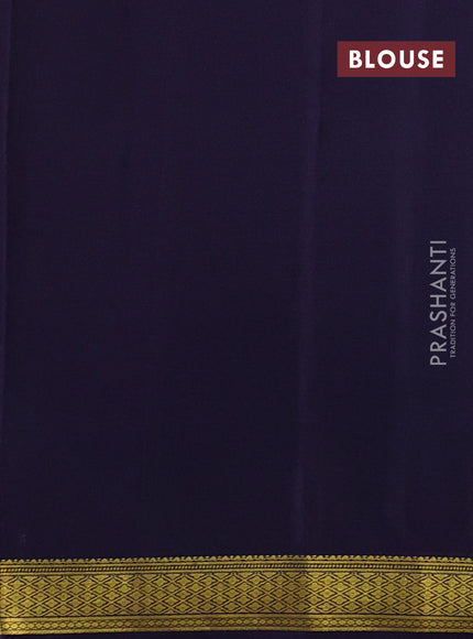 Pure mysore silk saree teal green and navy blue with plain body and zari woven border