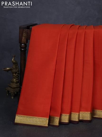 Pure mysore silk saree rust shade and coffee brown with plain body and zari woven border