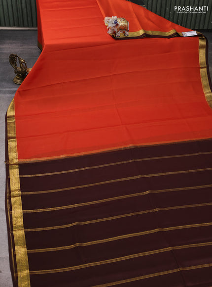 Pure mysore silk saree rust shade and coffee brown with plain body and zari woven border