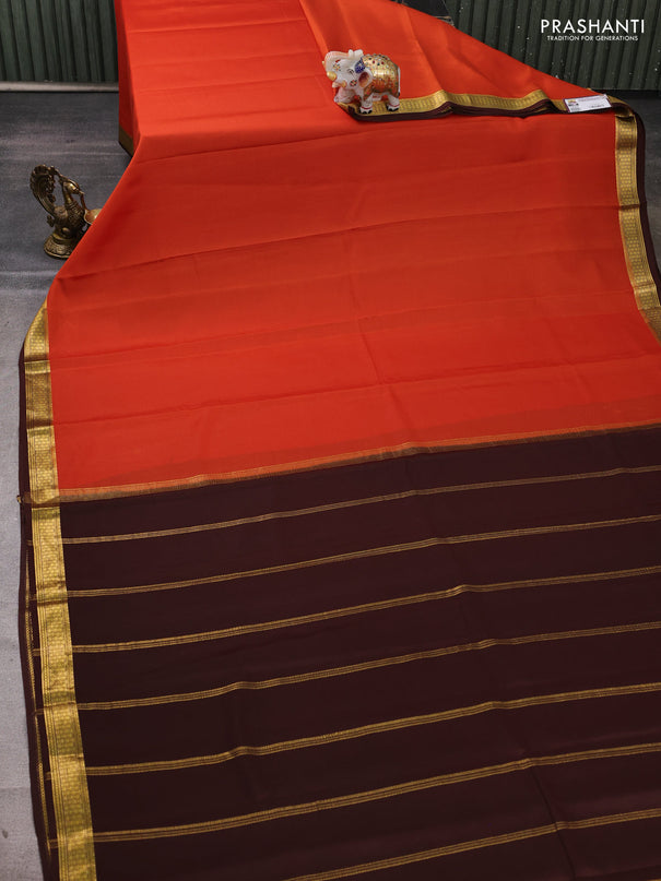 Pure mysore silk saree rust shade and coffee brown with plain body and zari woven border