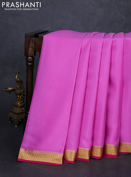 Pure mysore silk saree lotus pink and dark pink with plain body and zari woven border