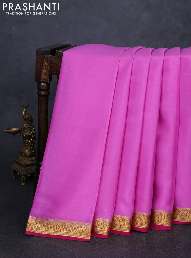 Pure mysore silk saree lotus pink and dark pink with plain body and zari woven border