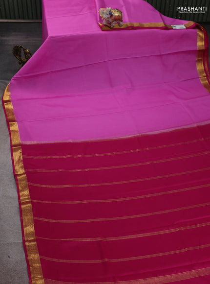 Pure mysore silk saree lotus pink and dark pink with plain body and zari woven border
