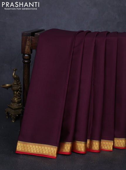 Pure mysore silk saree deep wine shade and maroon with plain body and zari woven border