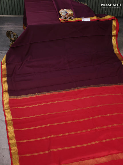 Pure mysore silk saree deep wine shade and maroon with plain body and zari woven border