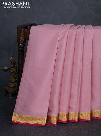 Pure mysore silk saree pastel pink and pink with plain body and zari woven border