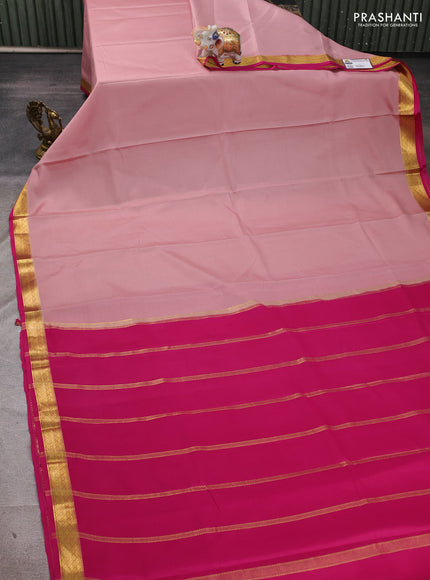 Pure mysore silk saree pastel pink and pink with plain body and zari woven border